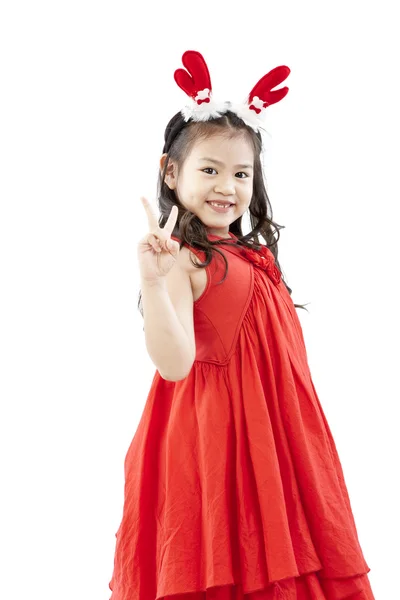 Portrait of happy little girl in Santa dress — Stock Photo, Image