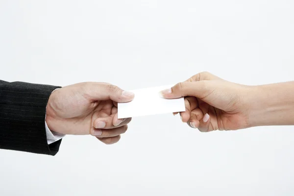 Business man giving blank note card — Stock Photo, Image