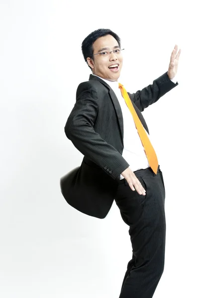 Portret van een energieke jonge zakenman genieten van succes — Stockfoto