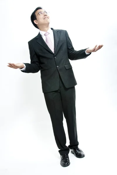Approachable young business man with open arms isolated — Stock Photo, Image