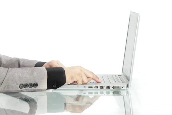 Close-up of businessman,male hands,using computer — Stock Photo, Image