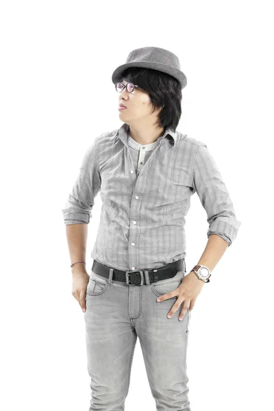 Aziatische man dragen casual outfit en grijs hoed — Stockfoto