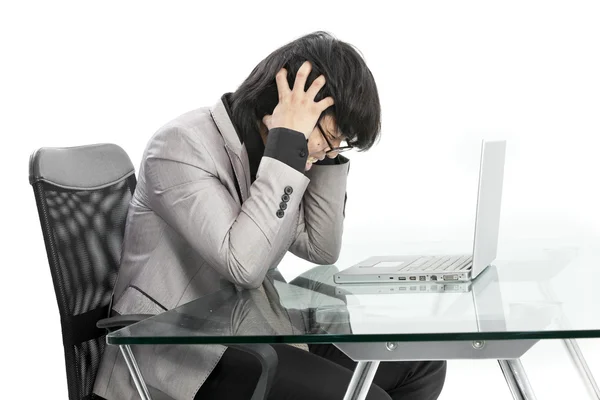 Zakenman gewezen op de computor — Stockfoto