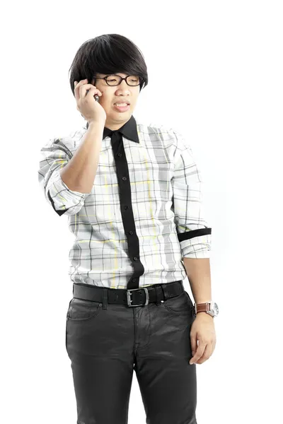 Asian Man wearing casual outfit talking on phone — Stock Photo, Image