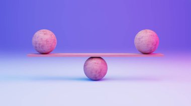 Ahenk ve Denge Konsepti. İki Eşit Tahta Top Dengesi. 3B Hazırlama.