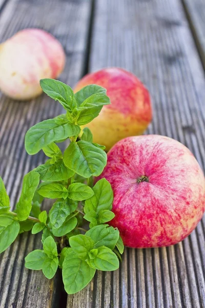 Apples and mint on the background of the texture — Stock Photo, Image