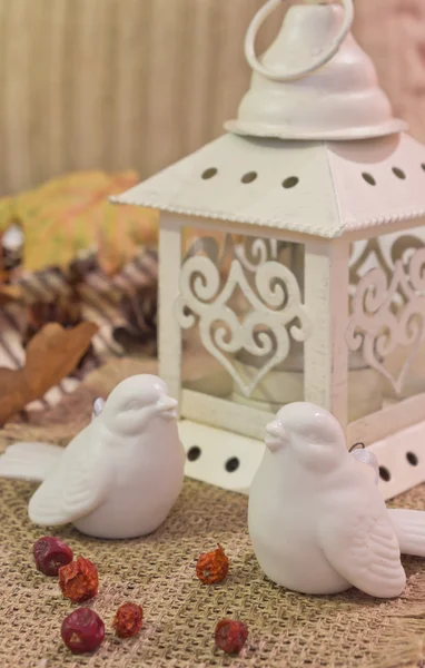 Christmas lantern and birds — Stock Photo, Image