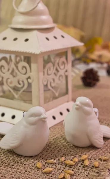 Christmas lantern and birds — Stock Photo, Image