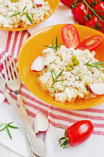 Hearty breakfast. olivier salad — Stock Photo, Image