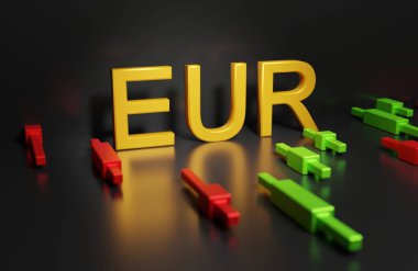 Japon şamdanlarının arka planında kullanılan harfler, ön x piyasasındaki dalgalanma konsepti, borsada ticaret, 3 boyutlu yorumlama.