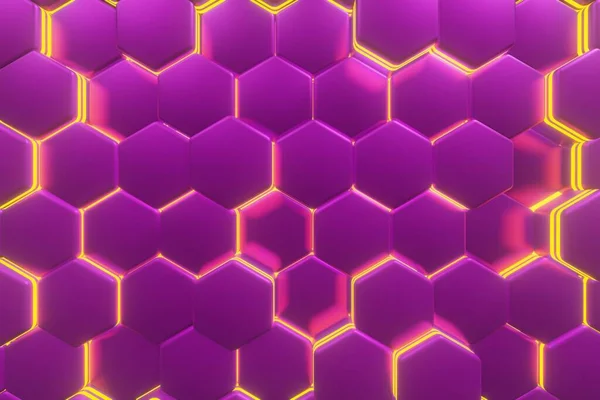 Purple Yellow Luminous Hexagons Abstract Background Made Geometric Shapes Color — Stock Photo, Image