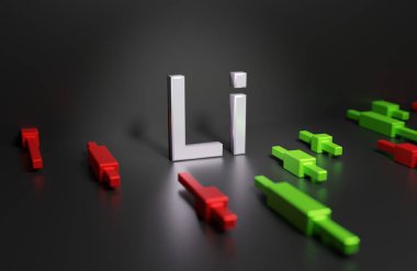 Li sign on the background of the stock market chart with Japanese candlesticks, lithium contracts trading on exchange, Commodity Exchange, 3d rendering clipart