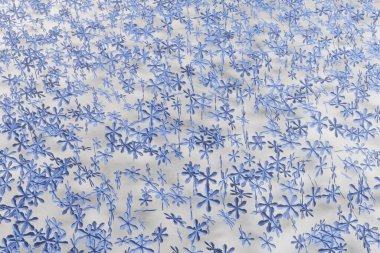 Beyaz arkaplanda kar taneleri, soyut yeni yıl mavi arka planı, 3D görüntüleme