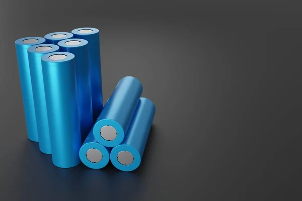 18650锂离子电池的包装 带有蓝箱复制空间 改用电动汽车减少有害气体排放的概念 3D渲染 — 图库照片