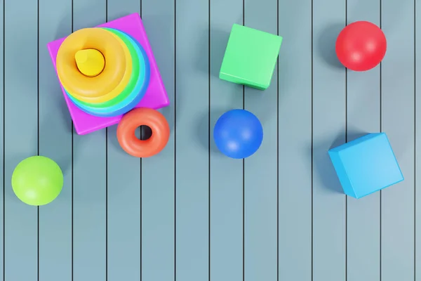 Juguetes Para Niños Suelo Lío Pirámides Con Anillos Cubos Colores —  Fotos de Stock