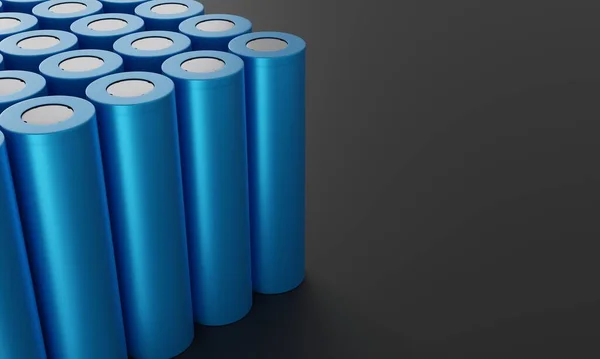 Förpackning 18650 Litiumjonbatterier Med Ett Blått Fodral Med Kopieringsutrymme Konceptet Royaltyfria Stockfoton