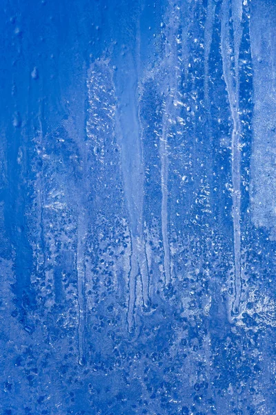Camın Üzerindeki Buz Gibi Desenler Dondaki Şafak Güneşi Mavi Soyut — Stok fotoğraf