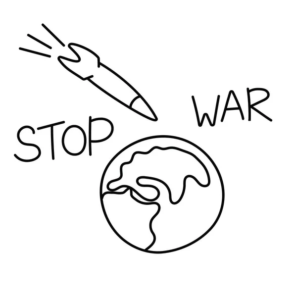 Militärische Rakete Fliegt Zur Erde Doodle Vector Umriss Illustration Stoppt — Stockvektor