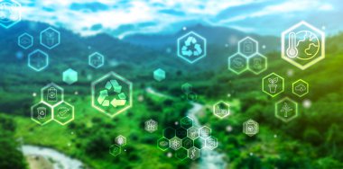 Yenilenebilir enerjinin sürdürülebilir gelişimini temsil eden soyut ikon ve yeşil enerji kavramında büyüyen ekoloji, Dünya Günü, Ekoloji ve Çevre Konsepti, Dünya Günü, Orman Koruma Konsepti..