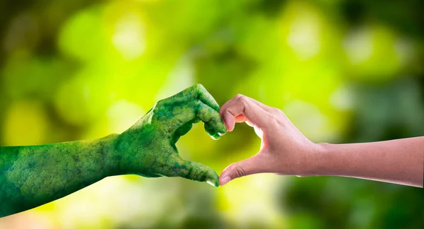 Environment earth day, Heart shaped by nature hands and female on nature background, Loving the environment, Forest conservation concept, Ecology and Nature concept.
