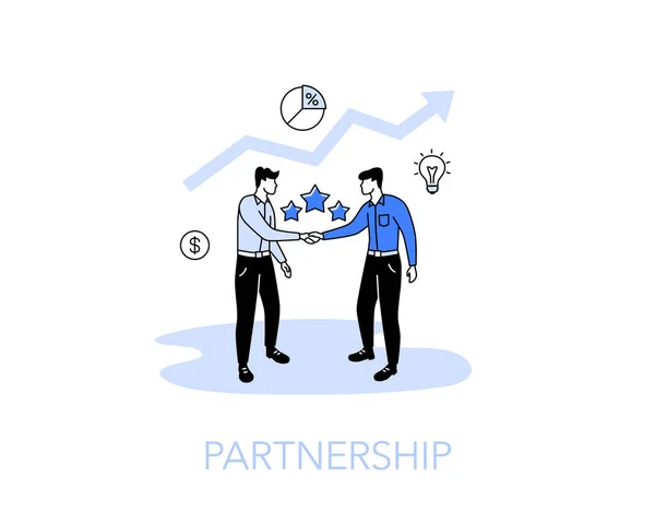 与两名男子结成伙伴关系的例子正在握手以缔结一项合同 在你的网站或演示文稿中容易使用 — 图库矢量图片
