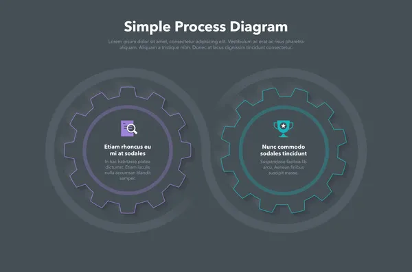 Diagramme Moderne Processus Affaires Engrenage Avec Étapes Version Sombre Facile — Image vectorielle