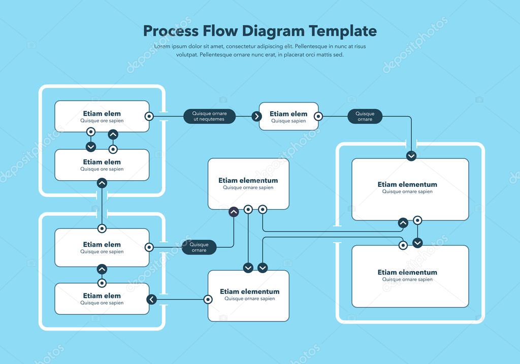 Modern infographic for process flow diagram - blue version. Flat design, easy to use for your website or presentation.