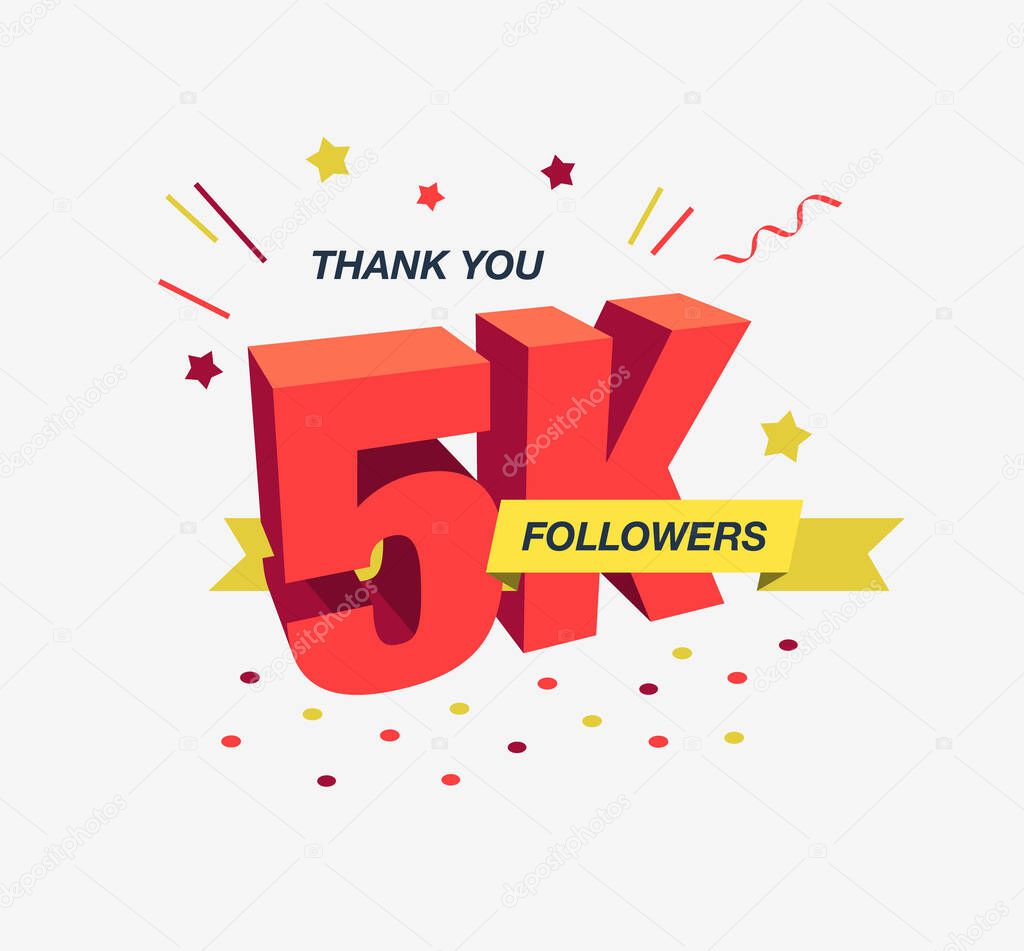 Thank you 5k social media followers, modern flat banner. Easy to use for your website or presentation.