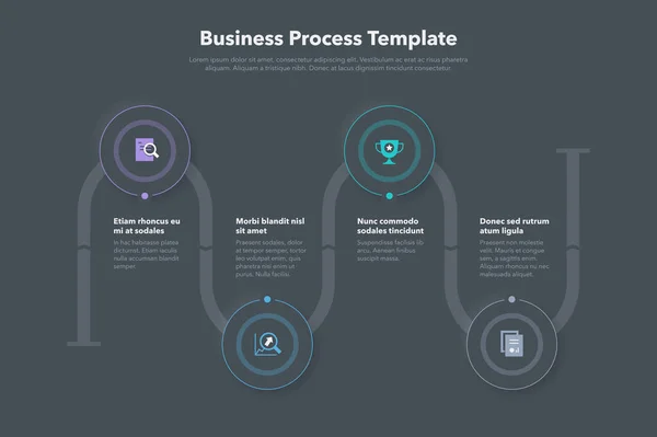Simple Business Process Template Four Steps Dark Version Easy Use — Stock Vector