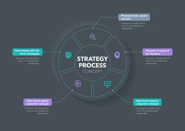 Concepto Moderno Para Visualización Del Proceso Estrategia Con Cinco Pasos — Vector de stock