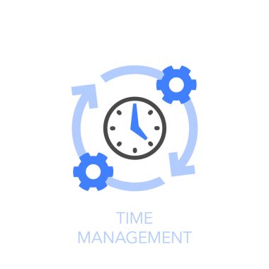 Saat ve işleme okları olan zaman yönetimi sembolü. Web siteniz veya sunumunuz için kullanması kolay.