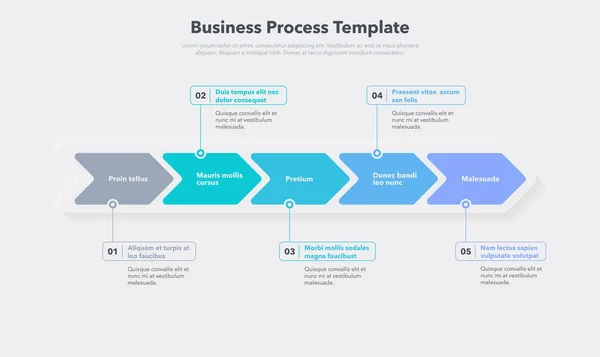 Modelo Processo Negócios Simples Com Cinco Passos Coloridos Fácil Usar — Vetor de Stock
