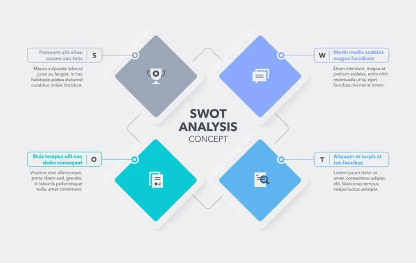 Swot Analysis Concept Four Steps Place Your Description Flat Infographic — Stock Vector