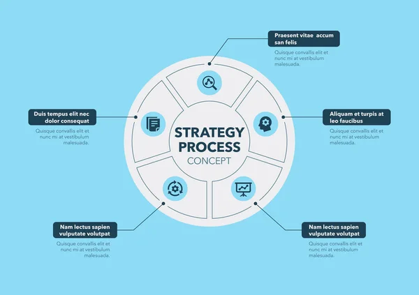 Strategy Process Concept Five Steps Place Your Description Blue Version —  Vetores de Stock