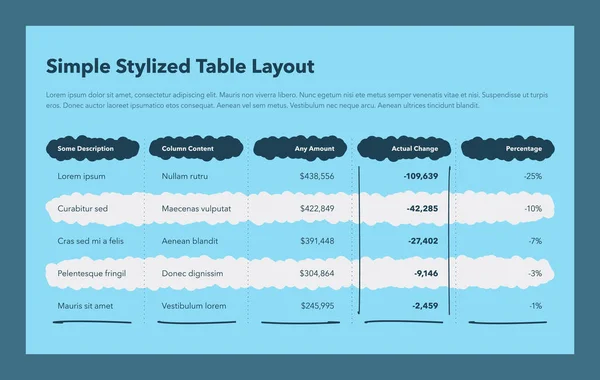 Mise Page Table Stylisée Simple Version Bleue Conception Plate Facile — Image vectorielle