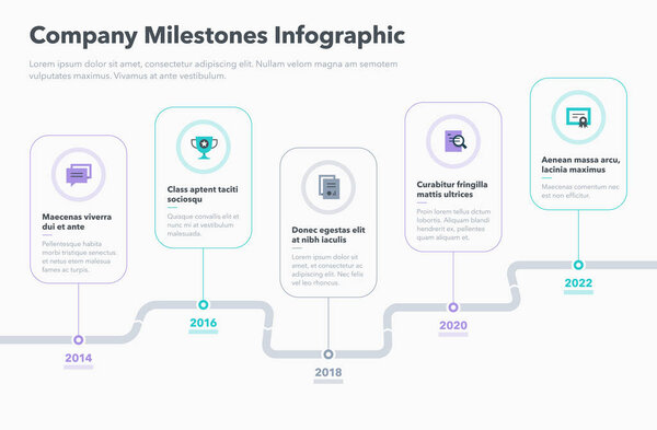 Modern curved road map timeline with five colorful pointers. Easy to use for your website or presentation.