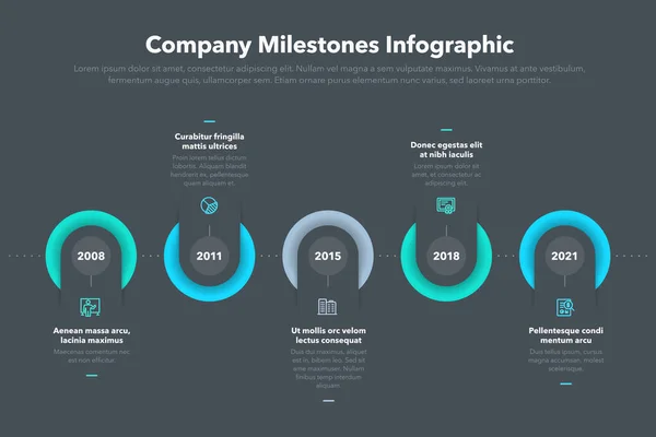 Moderna Azienda Pietre Miliari Modello Timeline Versione Scura Facile Usare — Vettoriale Stock