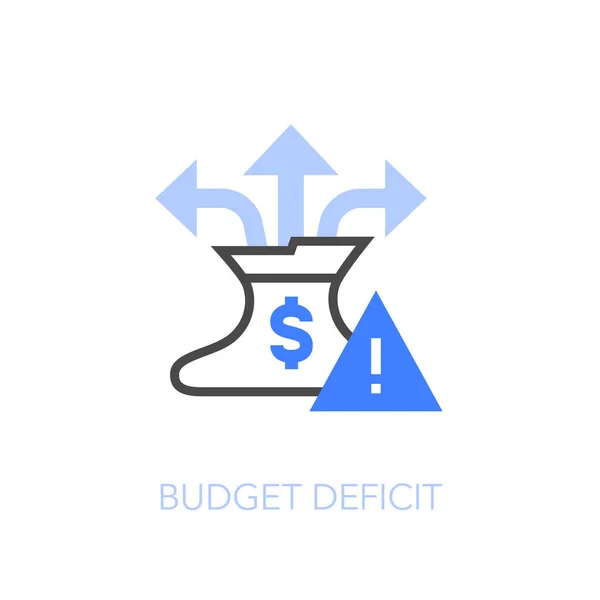 Символ Дефицита Бюджета Почти Пустой Сумкой Денег Многими Расходами Простота — стоковый вектор