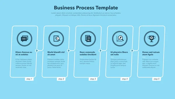 Einfache Vorlage Für Geschäftsprozesse Mit Fünf Schritten Blaue Version Einfach — Stockvektor