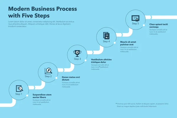 Gráfico Processo Negócios Com Cinco Passos Versão Azul Fácil Usar — Vetor de Stock