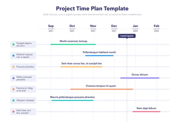 Шаблон Плану Часу Бізнес Проекту Сімома Завданнями Проекту Проміжках Часу — стоковий вектор
