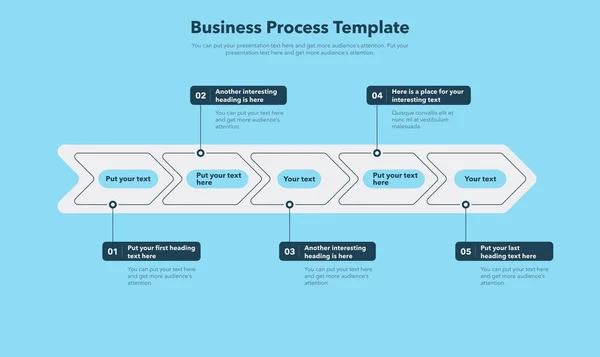 Simple Business Process Template Five Steps Blue Version Easy Use — Stock Vector