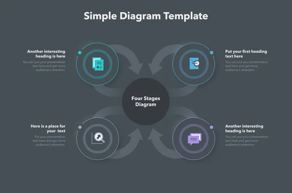 Modèle Diagramme Simple Avec Quatre Étapes Version Sombre Facile Utiliser — Image vectorielle