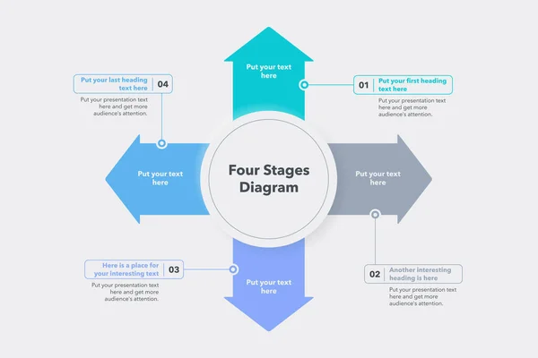 Diagrama Fluxo Seta Com Quatro Estágios Fácil Usar Para Seu —  Vetores de Stock