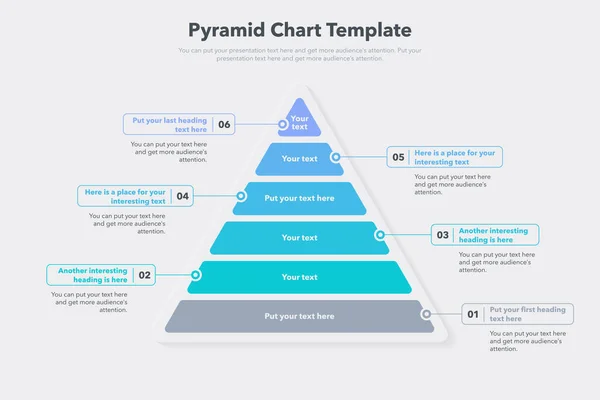 Plantilla Gráfica Piramidal Con Seis Pasos Colores Fácil Usar Para — Vector de stock