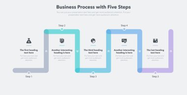 Beş renkli adımla iş şablonu. Web siteniz veya sunumunuz için kullanması kolay.