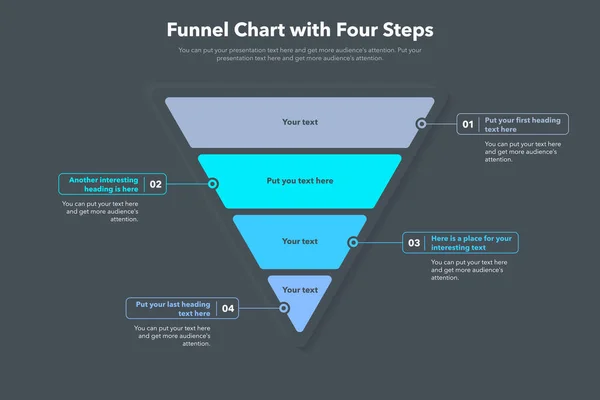 Funnel Chart Template Four Colorful Steps Dark Version Easy Use — Vector de stock