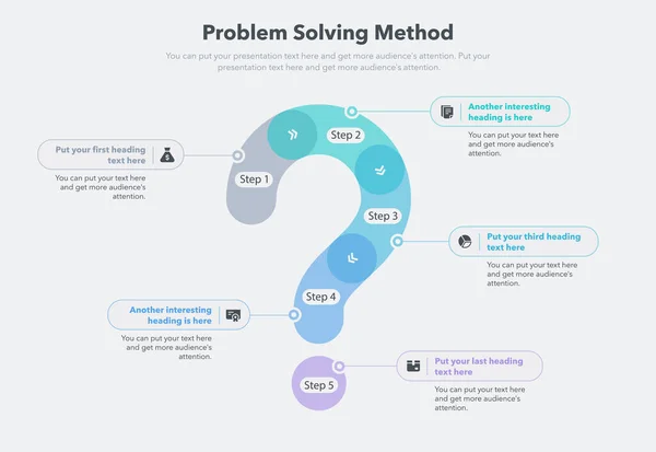 Problem Solving Process Template Five Steps Question Mark Main Symbol — Vetor de Stock