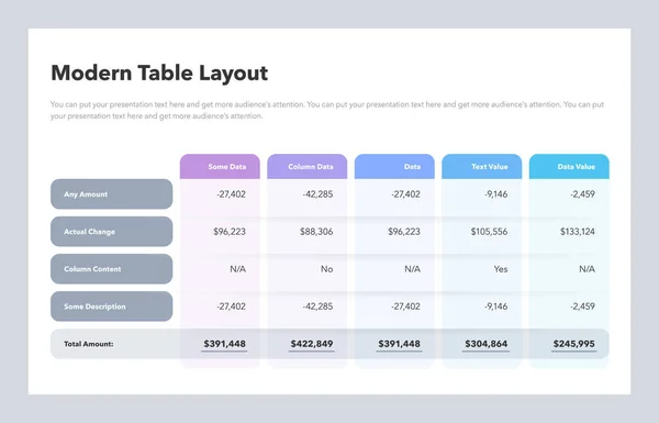 Toplam satırı olan modern tablo düzeni. Düz tasarım, web siteniz veya sunumunuz için kullanması kolay.