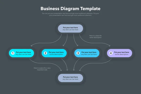 Modern Business Diagram Template Four Stages Dark Version Flat Design — Stockvektor